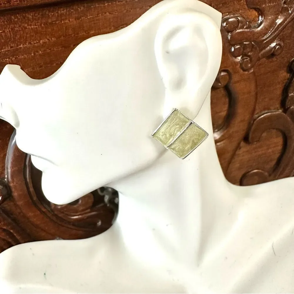 Silver tone and green post earrings